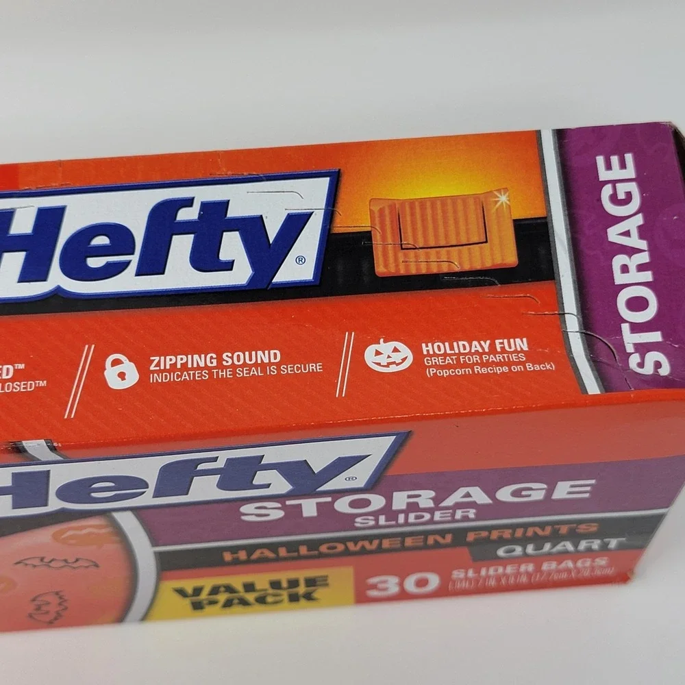 Hefty 2015 Halloween 30 Quart Storage Slider Bags Bats Pumpkins Limited Edition